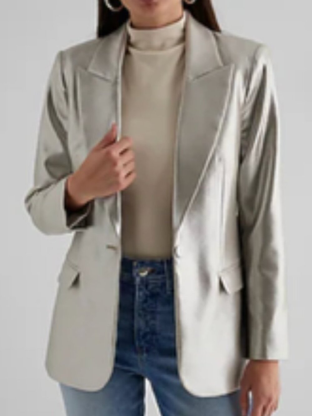 Express Metallic Beige One Button Notch Collar Stretch Blazer